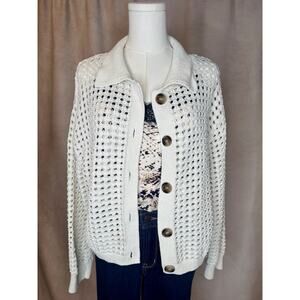 H&M Cream Chunky Knit Open Weave Cardigan Sweater Cozy Boho Layer